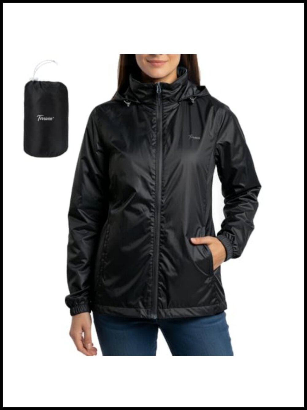 Waterproof Packable Rain Jacket Lightweight Windproof Hooded Nylon